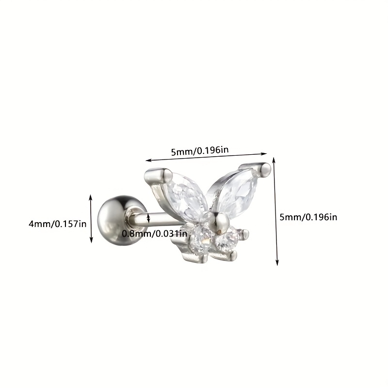 Small Butterfly Cubic Synthetic Zirconia Ear Bone Studs